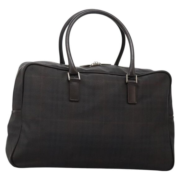 BURBERRY Nova Check Boston Bag PVC Leather Brown Silver Auth ep8729 - Picture 1 of 16